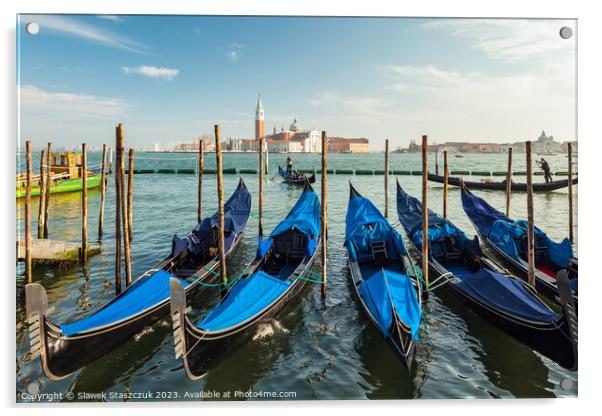 Gondolas in Venice Acrylic by Slawek Staszczuk