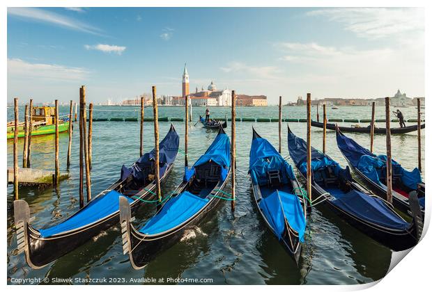 Gondolas in Venice Print by Slawek Staszczuk
