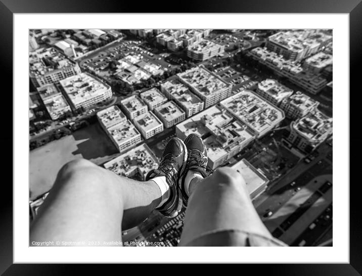 Aerial male filming Dubai airborne Helicopter UAE Framed Mounted Print by Spotmatik 