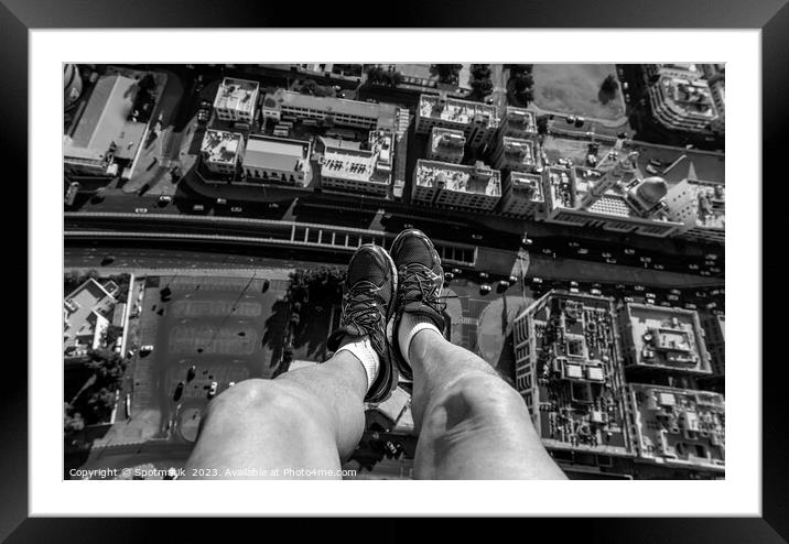 Aerial male filming Dubai airborne Helicopter  Framed Mounted Print by Spotmatik 