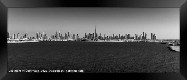 Aerial Panorama of Skyscrapers Dubai city Skyline Framed Print by Spotmatik 