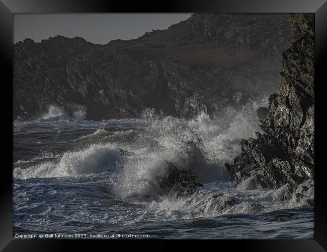 rough weather walking around Anglesey coastline  Framed Print by Gail Johnson