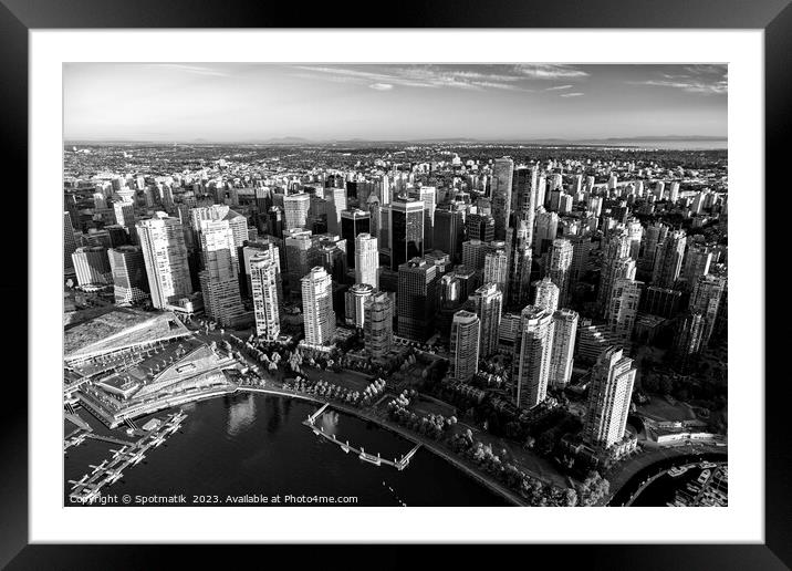 Aerial Vancouver Harbour Skyscrapers Canada Framed Mounted Print by Spotmatik 