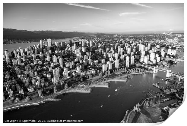 Aerial Vancouver skyscrapers Burrard Street Bridge Print by Spotmatik 