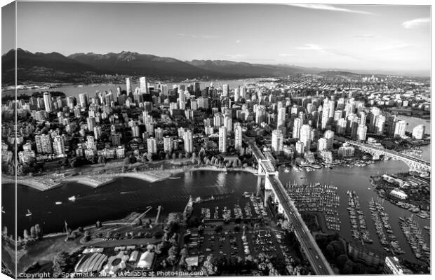 Aerial Vancouver skyscrapers Burrard Street Bridge Canvas Print by Spotmatik 