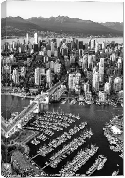 Aerial Vancouver skyscrapers Burrard Street Bridge Canvas Print by Spotmatik 