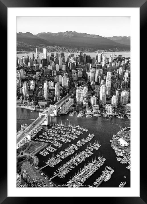 Aerial Vancouver skyscrapers Burrard Street Bridge Framed Mounted Print by Spotmatik 