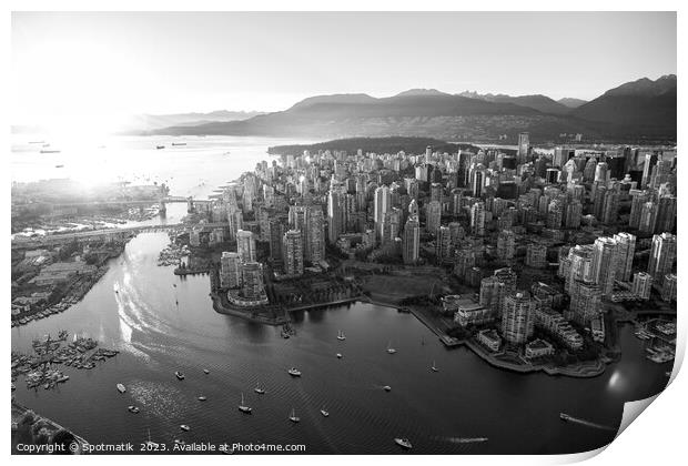 Aerial sunset of Vancouver skyscrapers Inlet Print by Spotmatik 