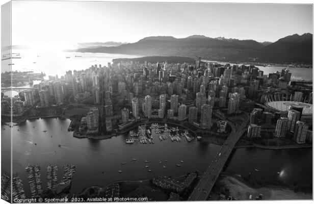 Aerial sunset Vancouver British Columbia Canada Canvas Print by Spotmatik 