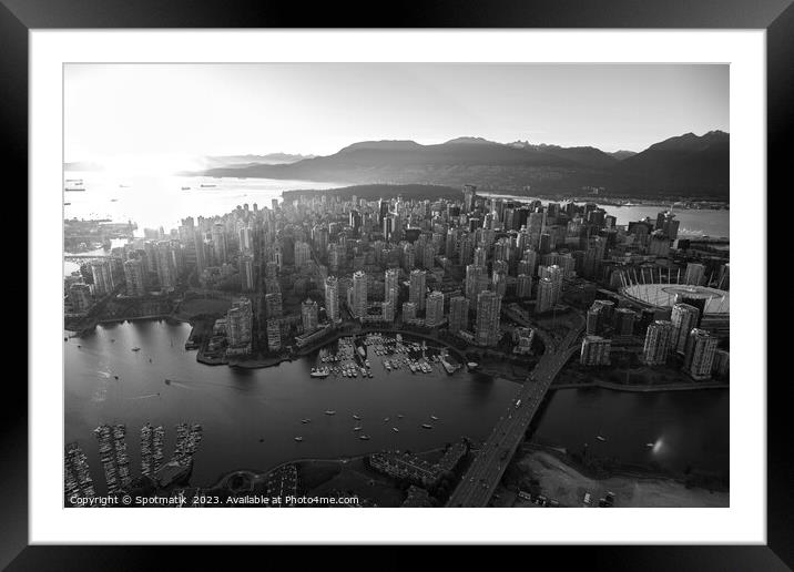 Aerial sunset Vancouver British Columbia Canada Framed Mounted Print by Spotmatik 