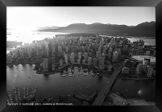 Aerial sunset Vancouver British Columbia Canada Framed Print by Spotmatik 