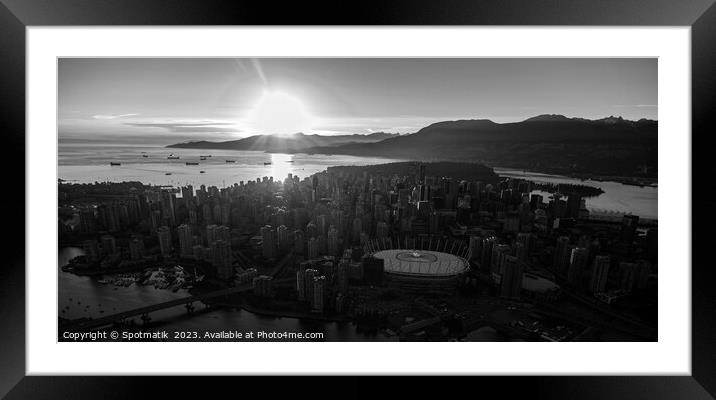 Aerial sunset Vancouver skyscrapers English Bay Framed Mounted Print by Spotmatik 