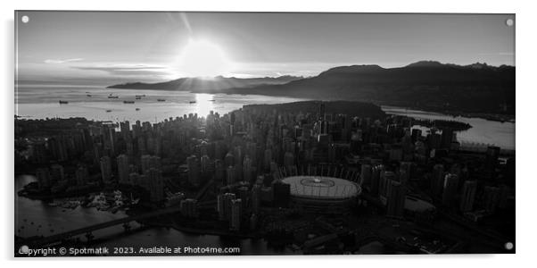 Aerial sunset Vancouver skyscrapers English Bay Acrylic by Spotmatik 