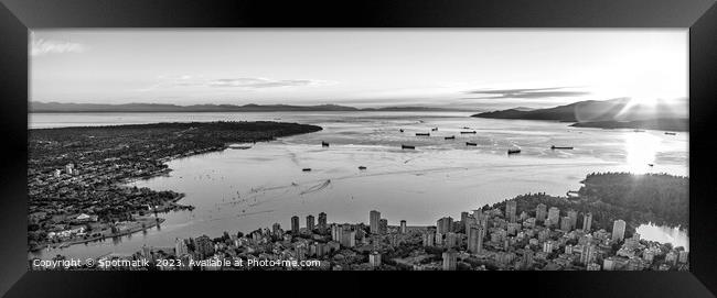 Arial Canadian sunset view Vancouver city English  Framed Print by Spotmatik 