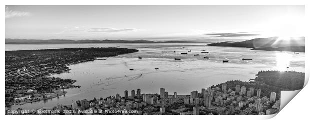 Arial Canadian sunset view Vancouver city English  Print by Spotmatik 