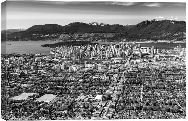 Aerial Vancouver cityscape coastal mountain Canada Canvas Print by Spotmatik 