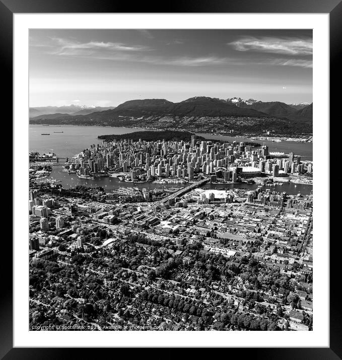 Aerial view of Vancouver city skyscrapers Canada Framed Mounted Print by Spotmatik 