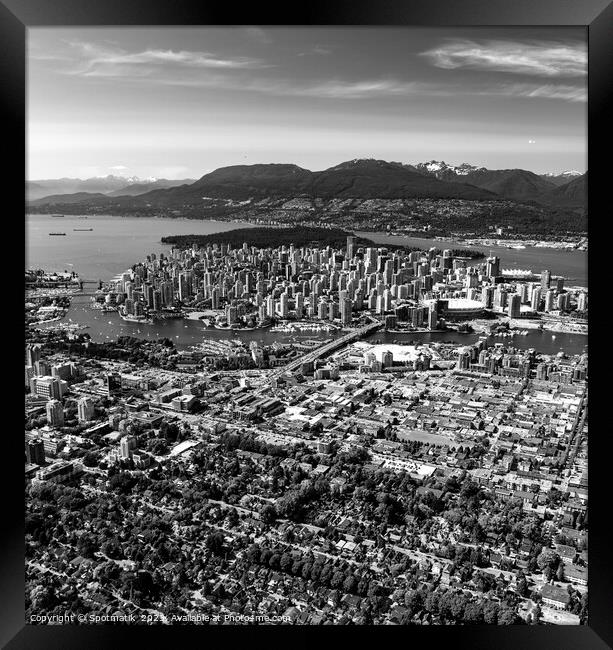 Aerial view of Vancouver city skyscrapers Canada Framed Print by Spotmatik 