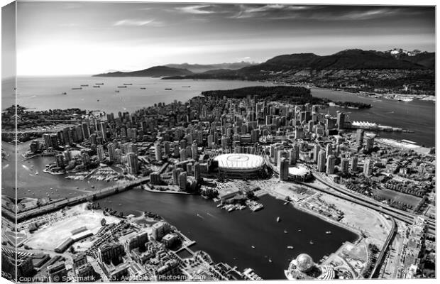 Aerial city skyscrapers BC Place Stadium Vancouver Canvas Print by Spotmatik 