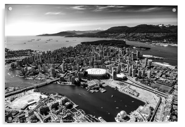 Aerial city skyscrapers BC Place Stadium Vancouver Acrylic by Spotmatik 