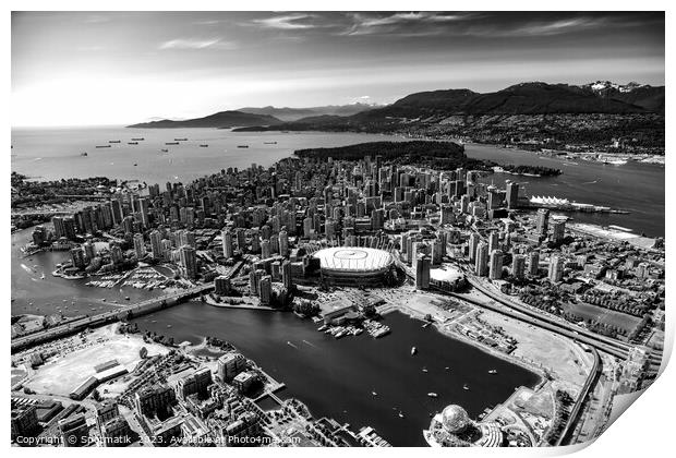 Aerial city skyscrapers BC Place Stadium Vancouver Print by Spotmatik 