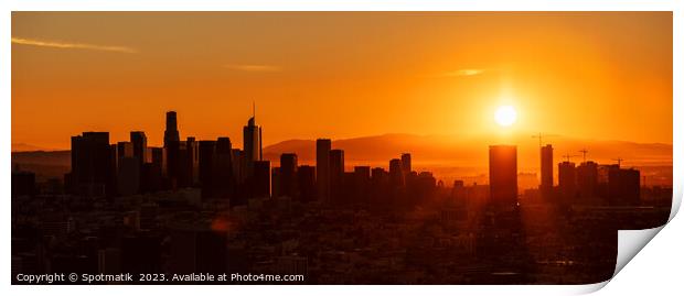 Aerial Panorama sunrise Los Angeles city skyline Print by Spotmatik 