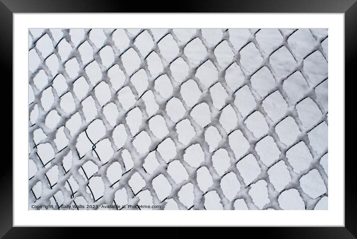 Snow on Chain Link Fencing Framed Mounted Print by Sally Wallis