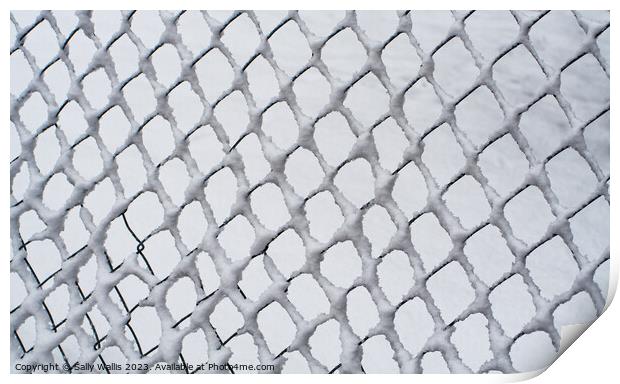 Snow on Chain Link Fencing Print by Sally Wallis