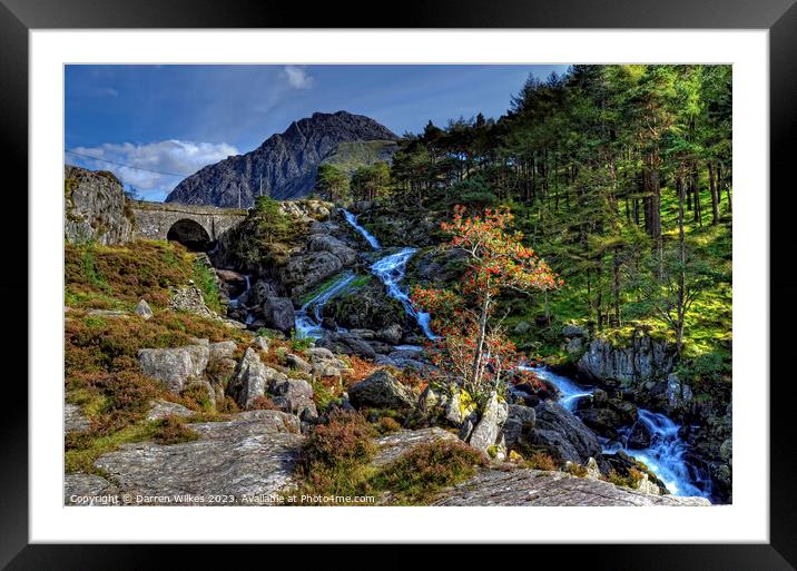 Tryfan And The Ogwen Waterfall Snowdonia Framed Mounted Print by Darren Wilkes