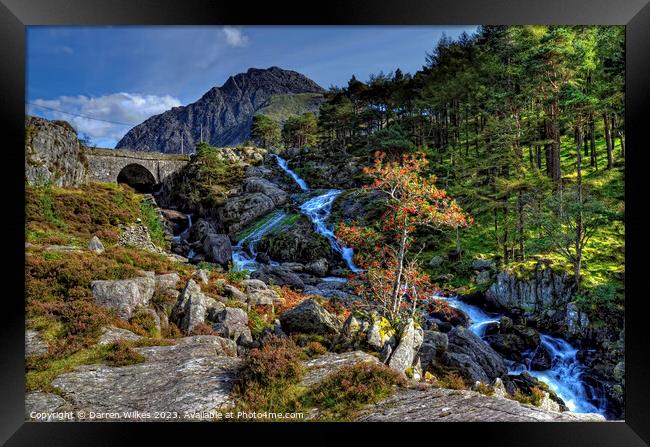 Tryfan And The Ogwen Waterfall Snowdonia Framed Print by Darren Wilkes
