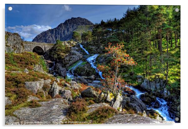 Tryfan And The Ogwen Waterfall Snowdonia Acrylic by Darren Wilkes