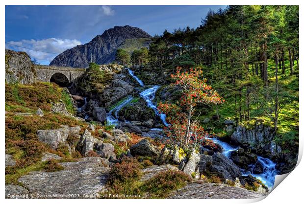 Tryfan And The Ogwen Waterfall Snowdonia Print by Darren Wilkes