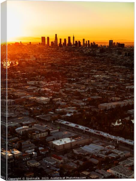 Aerial sunrise Los Angeles Urban skyline USA Canvas Print by Spotmatik 
