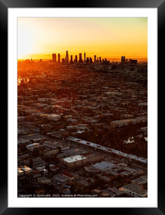 Aerial sunrise Los Angeles Urban skyline USA Framed Mounted Print by Spotmatik 