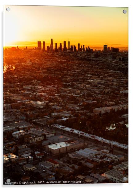 Aerial sunrise Los Angeles Urban skyline USA Acrylic by Spotmatik 