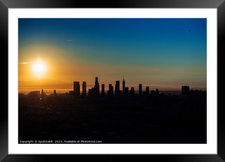 Aerial Silhouette of the Californian sunrise USA Framed Mounted Print by Spotmatik 