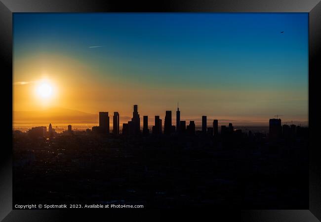 Aerial Silhouette of the Californian sunrise USA Framed Print by Spotmatik 