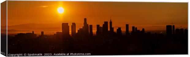 Aerial Panorama sunrise Silhouette of Los Angeles  Canvas Print by Spotmatik 