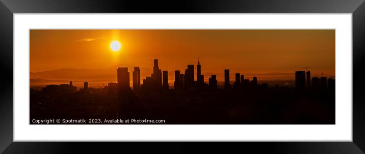 Aerial Panorama sunrise Silhouette of Los Angeles  Framed Mounted Print by Spotmatik 
