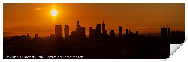 Aerial Panorama sunrise Silhouette of Los Angeles  Print by Spotmatik 