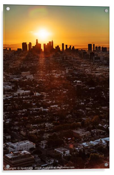 Aerial cityscape sunrise view of Los Angeles city  Acrylic by Spotmatik 
