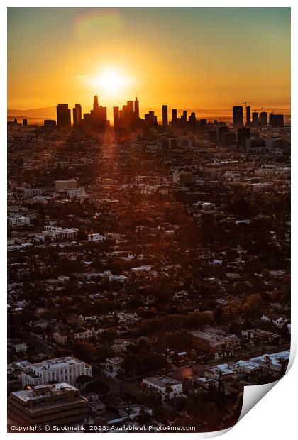Aerial cityscape sunrise view of Los Angeles city  Print by Spotmatik 