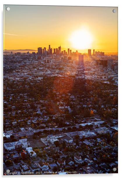 Aerial sunrise of Los Angeles skyline California Acrylic by Spotmatik 