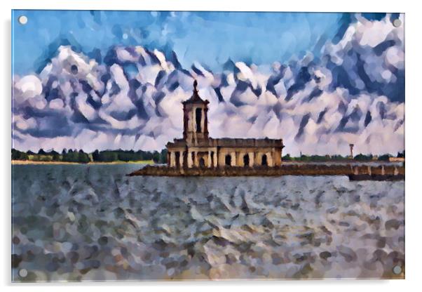 Normanton Church Rutland Water - Digital Art Acrylic by Glen Allen