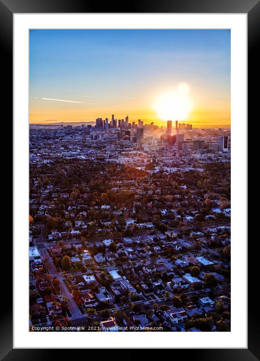Aerial sunrise suburban Los Angeles California Framed Mounted Print by Spotmatik 