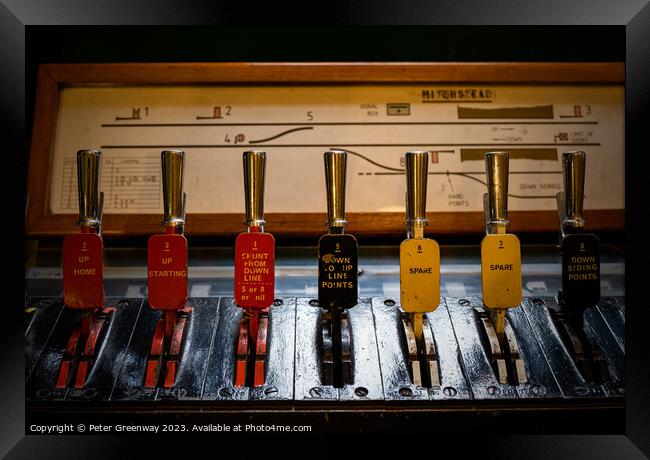 Vintage Signal Levers On The Watercress Line, Hampshire Framed Print by Peter Greenway
