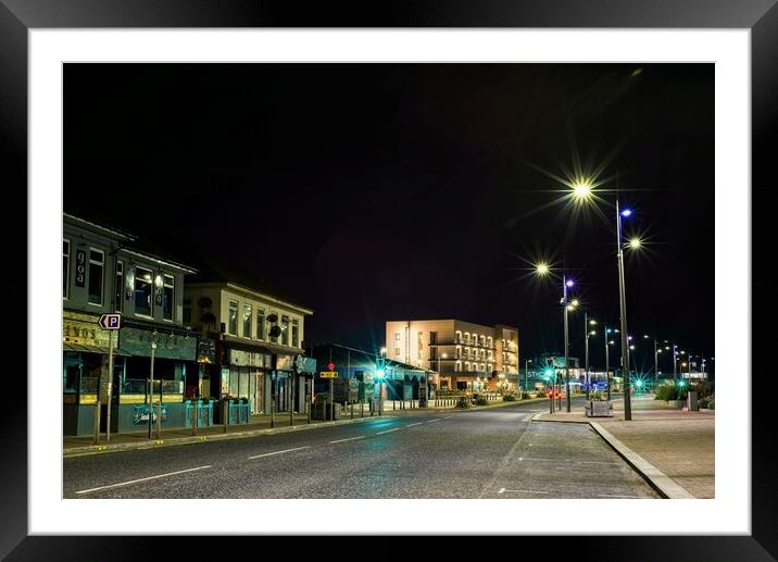 Seaburn Coast road at night Framed Mounted Print by simon cowan