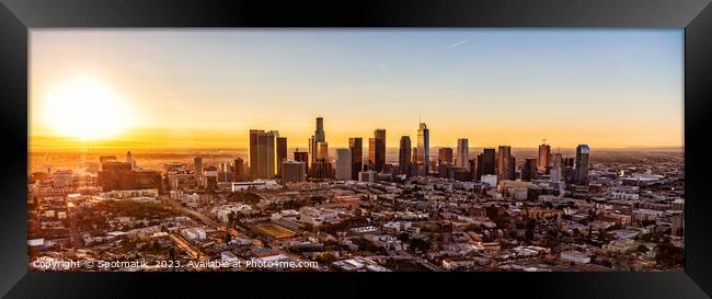 Aerial Panoramic skyline view sunrise Los Angeles Framed Print by Spotmatik 