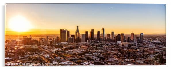 Aerial Panoramic skyline view sunrise Los Angeles Acrylic by Spotmatik 