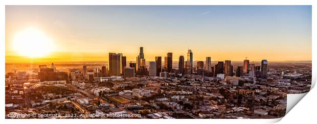 Aerial Panoramic skyline view sunrise Los Angeles Print by Spotmatik 